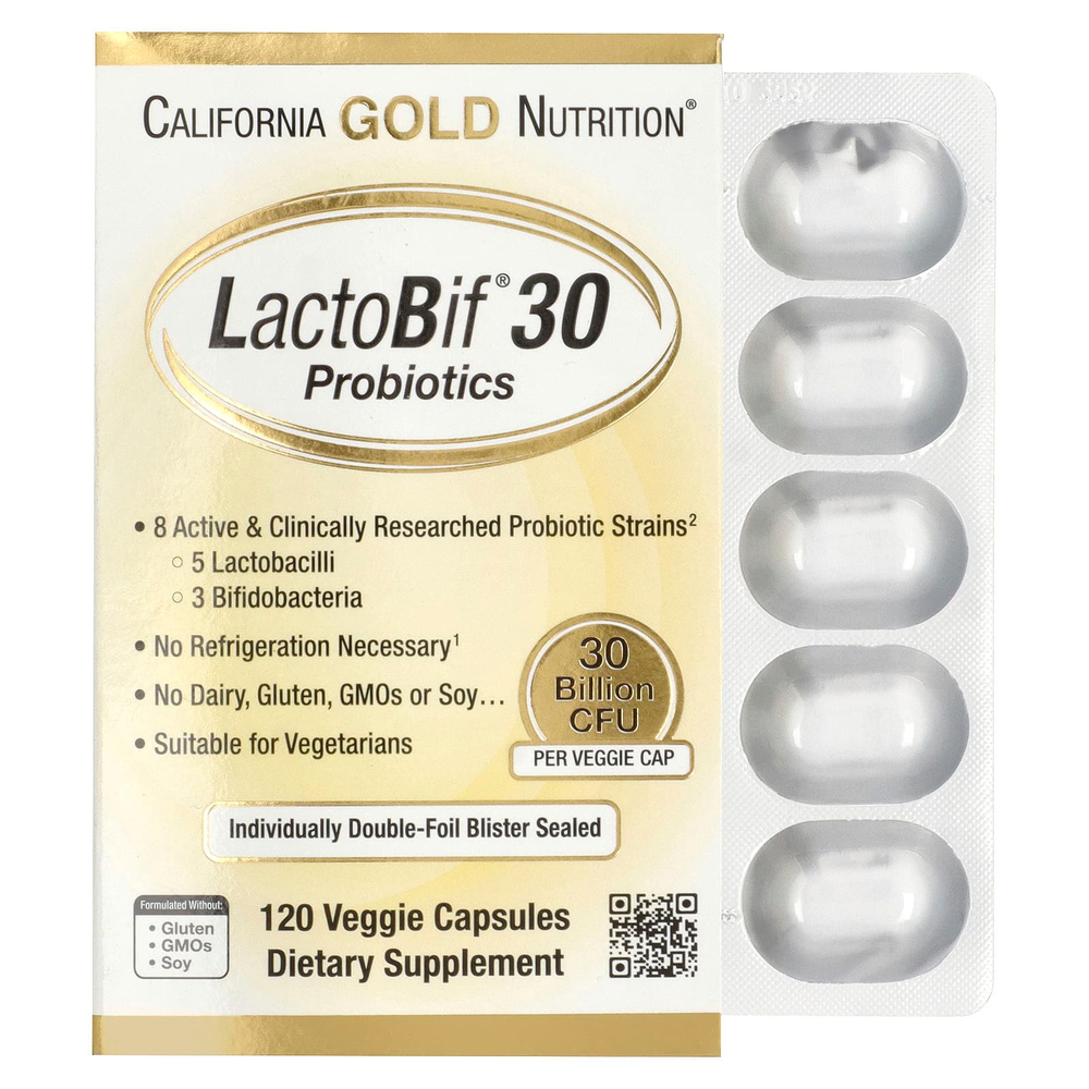 California Gold Nutrition, LactoBif® 30, пробиотики, 30 млрд КОЕ, 120 растительных капсул