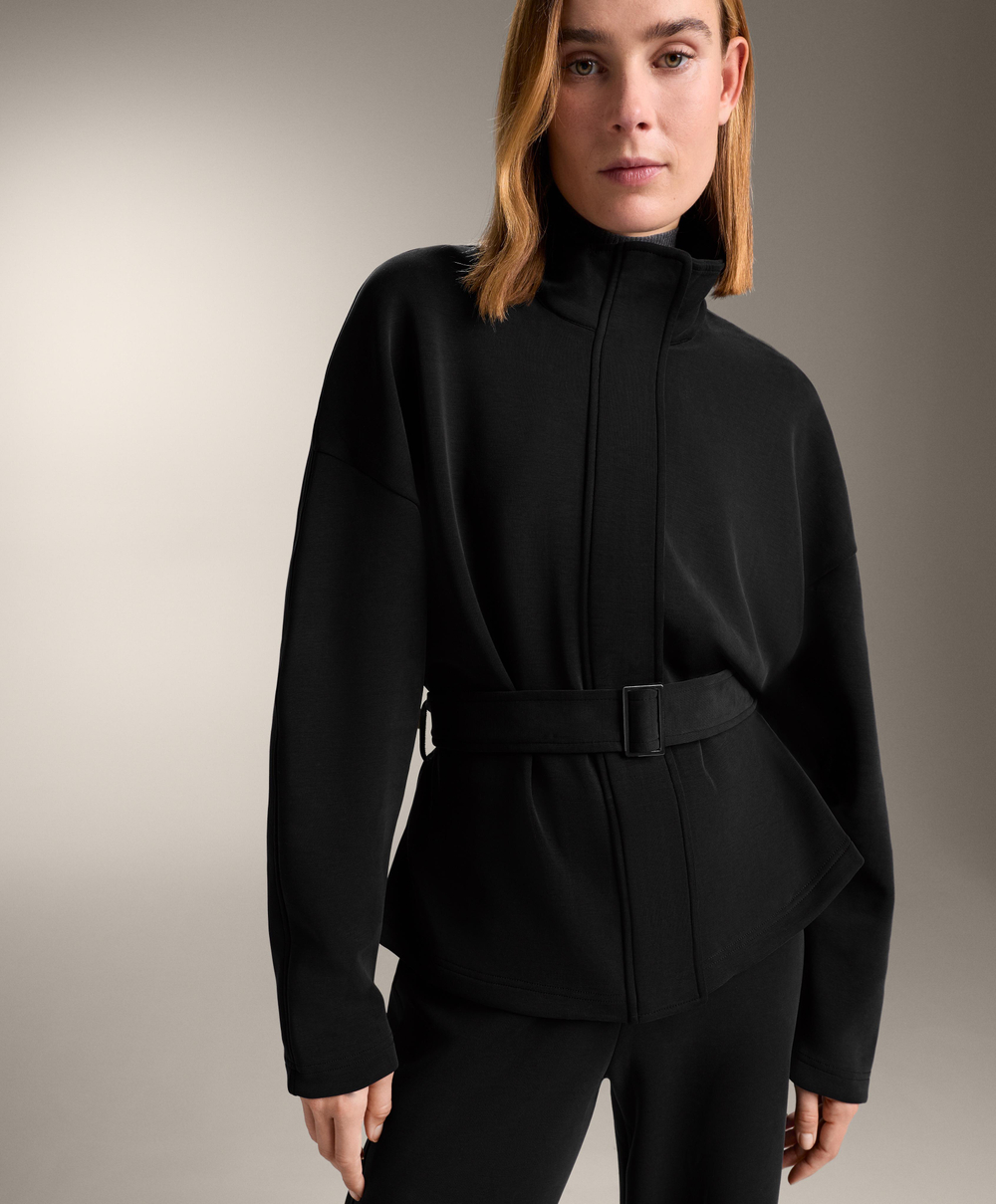 Oysho Длинная куртка с поясом из модала с начесом, черный