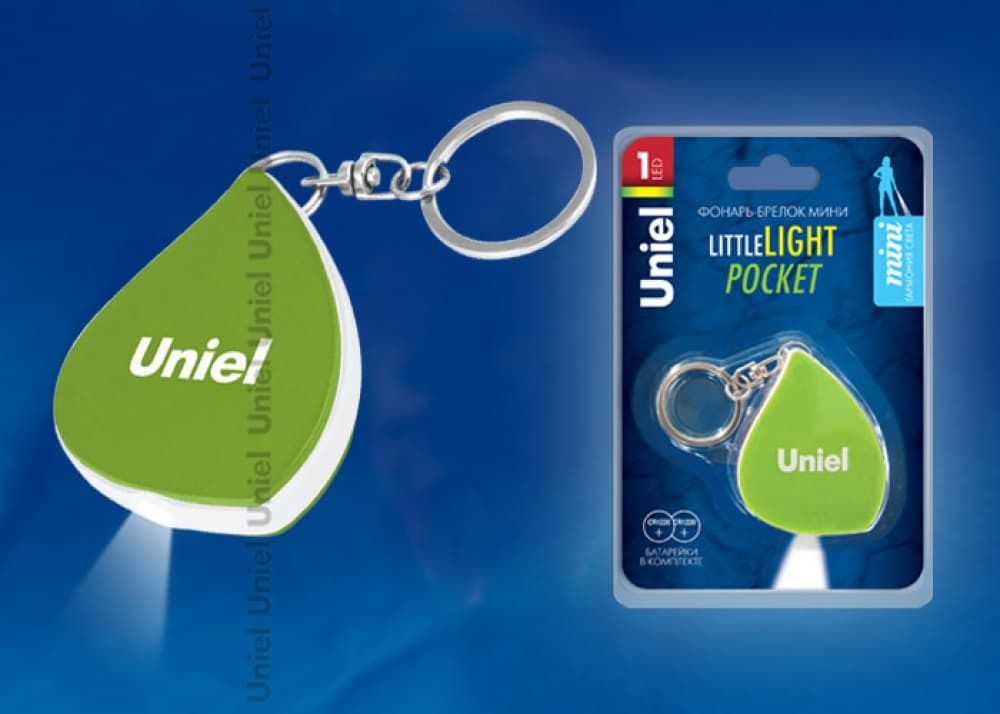 S-KL016-C Green Фонарь-брелок Uniel серии Стандарт «Little light – pocket», пластиковый корпус, 1 LED, упаковка — кламшелл, 2xCR1220 в/к, цвет — зелен