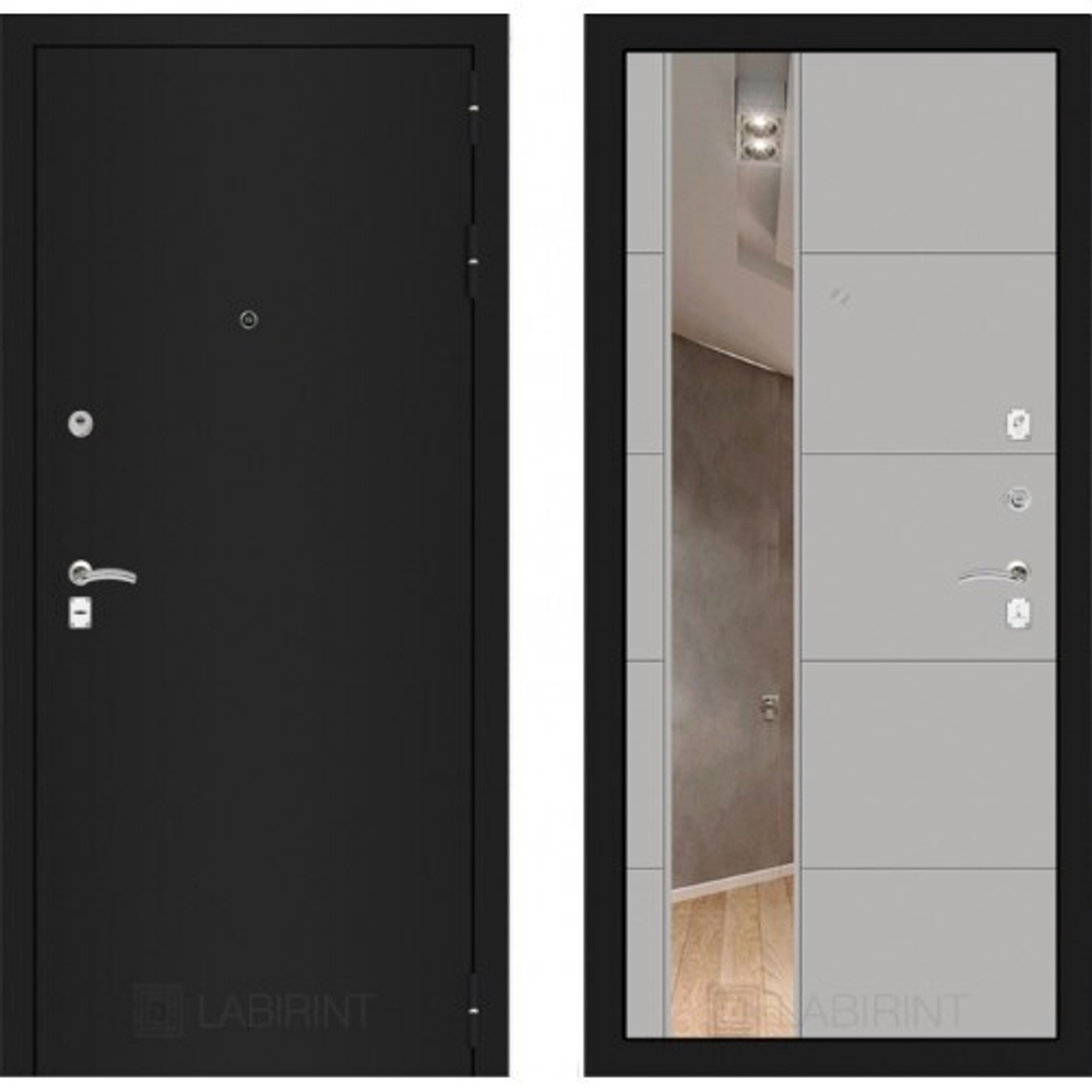 Дверь Входная Лабиринт CLASSIC шагрень черная 19 С зеркалом Грей софт