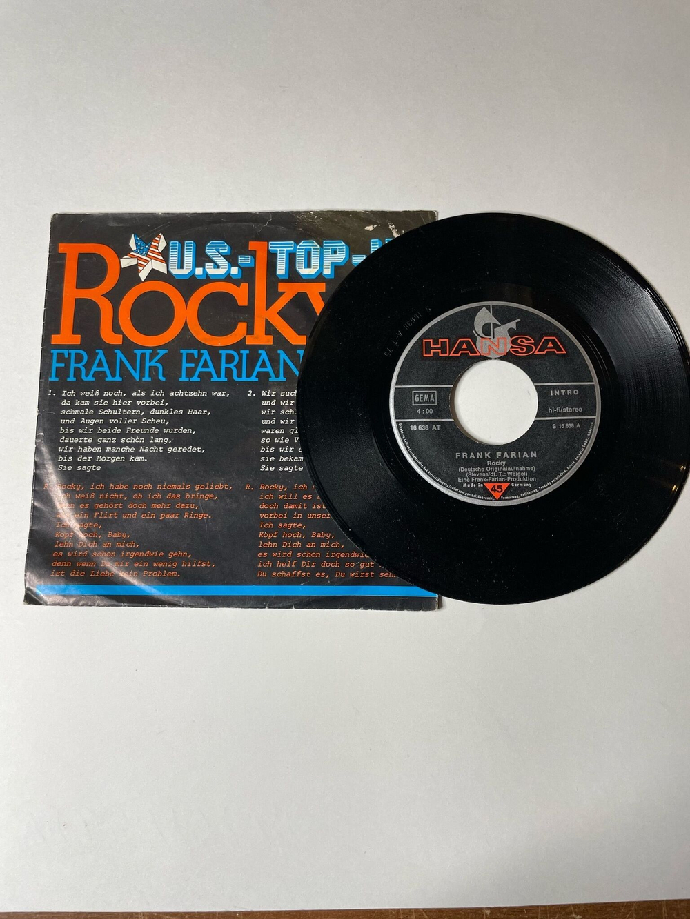 Винтажная виниловая пластинка LP Frank Farian Rocky (Germany 1975) 7 дюймов