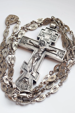 Крест священника “Николаевский” с распятием XXI век (серебрение с новой цепью)