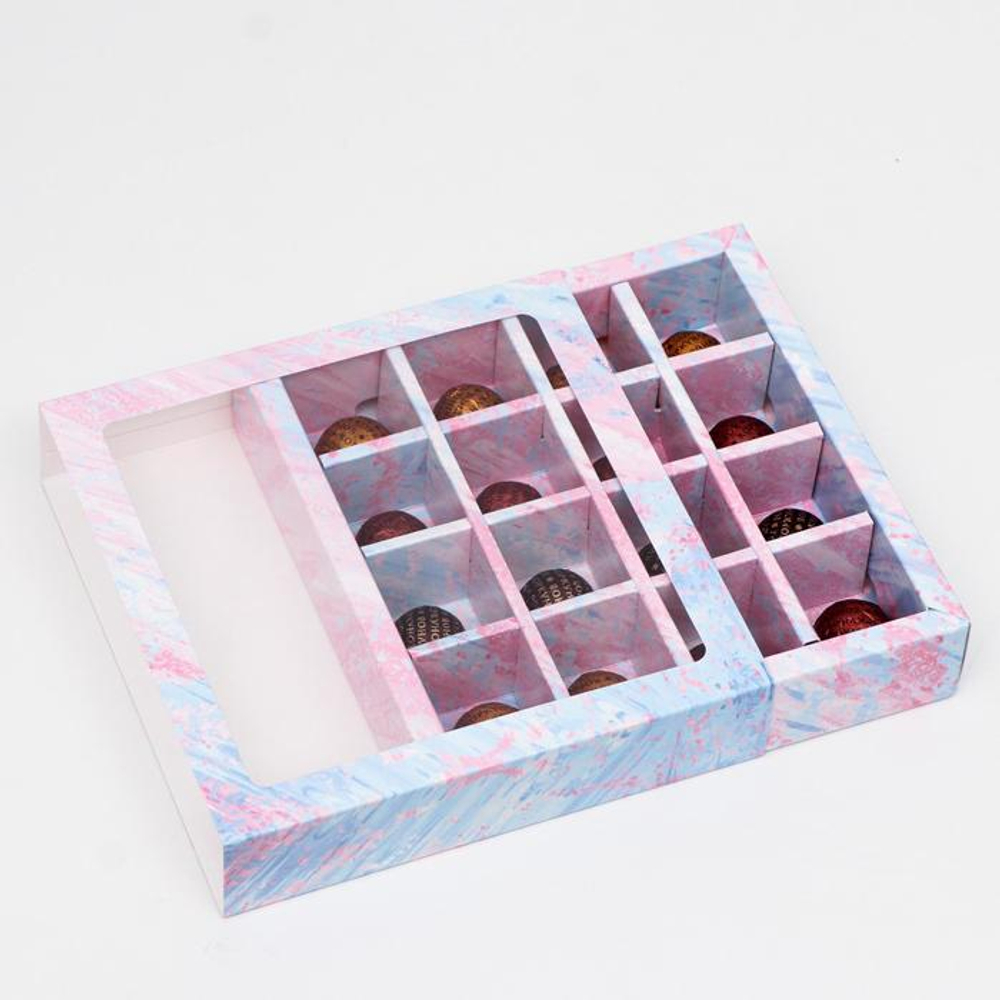 Коробка на 16 конфет Диффузия, розово-голубая, 17,7*17,7*3,8 см