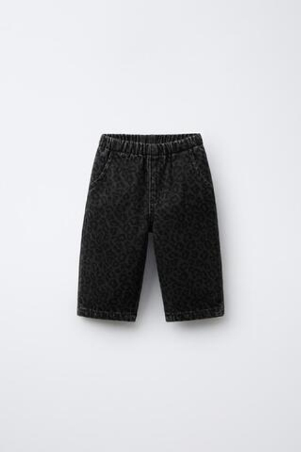 ZARA ДЖИНСЫ BAGGY С АНИМАЛИСТИЧНЫМ ПРИНТОМ, ЧЕРНЫЙ