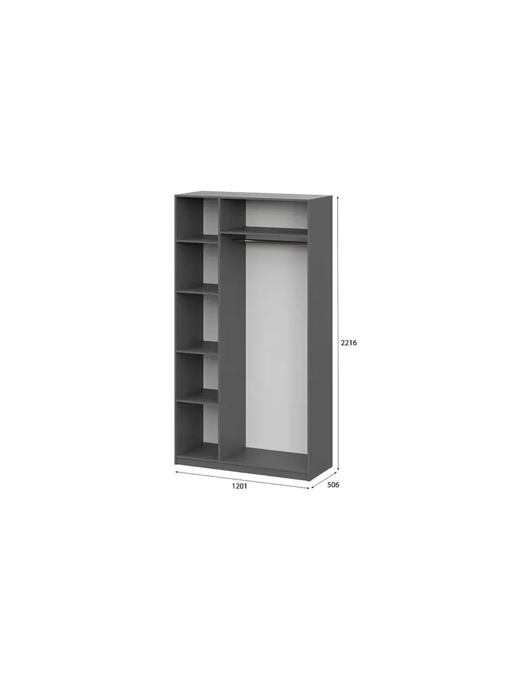 Шкаф для одежды распашной Графит Серый 120х51х221 см