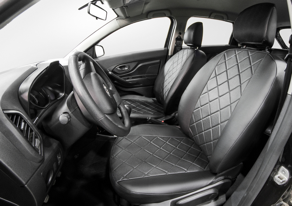Авточехлы Rival Ромб (зад. спинка 40/60) для сидений Lada Xray 2015-н.в., эко-кожа, черные, SC.6004.2