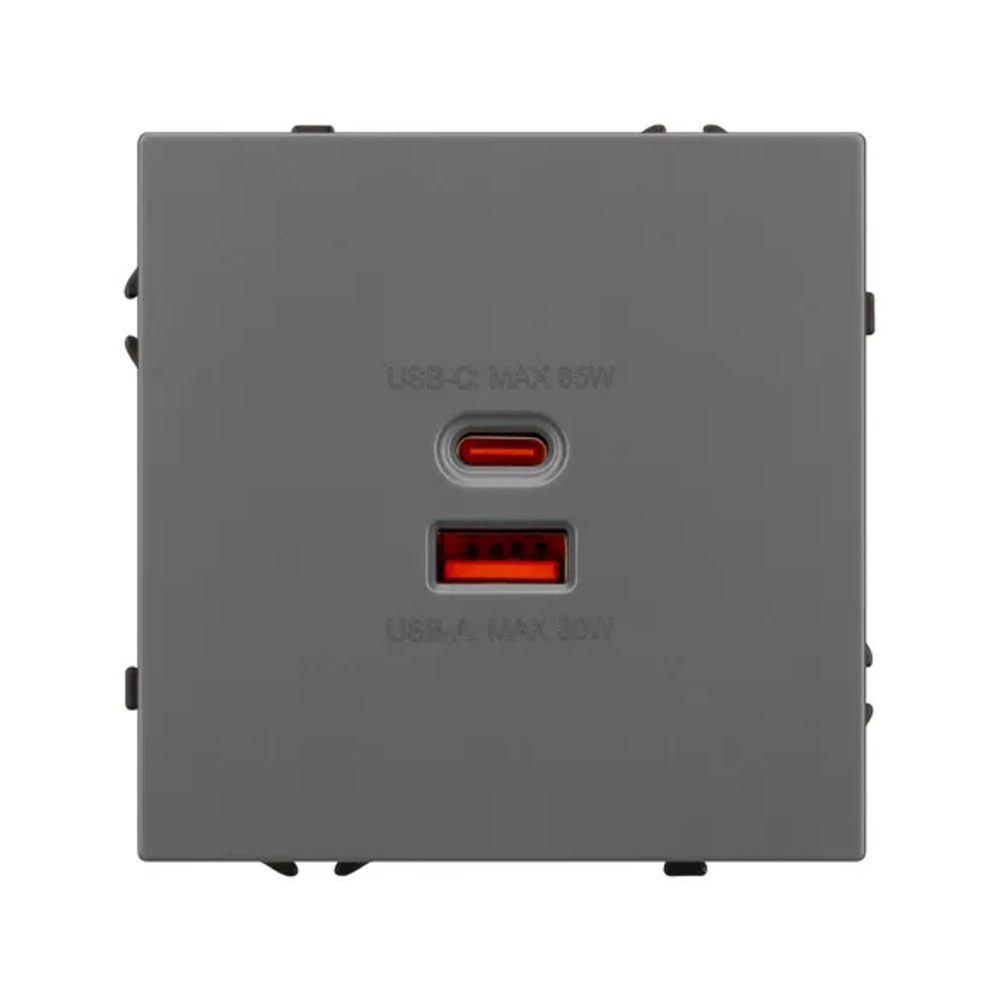 Механизм розетки с быстрой USB зарядкой SCT-NOBE-MUAC-SFPL-FC-GR (65W, QC3) (Arlight, -) 054319