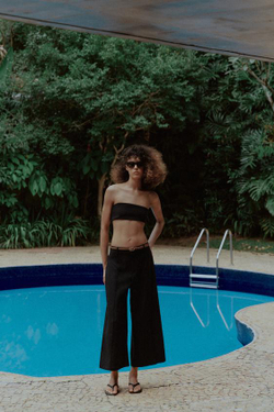 ZARA БРЮКИ-КЮЛОТЫ ИЗ СМЕСОВОГО ЛЬНА С ПЛЕТЕНЫМ ПОЯСОМ, ЧЕРНЫЙ