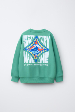 ZARA ТОЛСТОВКА С ПРИНТОМ «СЕРФИНГ», ЗЕЛЕНЫЙ