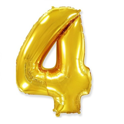 Шар фольга Цифра 4 Gold Золото 102 см с гелием