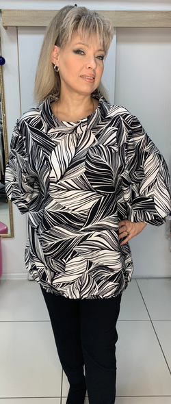 Черно-белый блузон-туника на кулиске