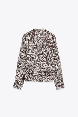 ZARA БЛУЗА С АНИМАЛИСТИЧЕСКИМ ПРИНТОМ И ЗАВЯЗКАМИ, ЗЕБРА