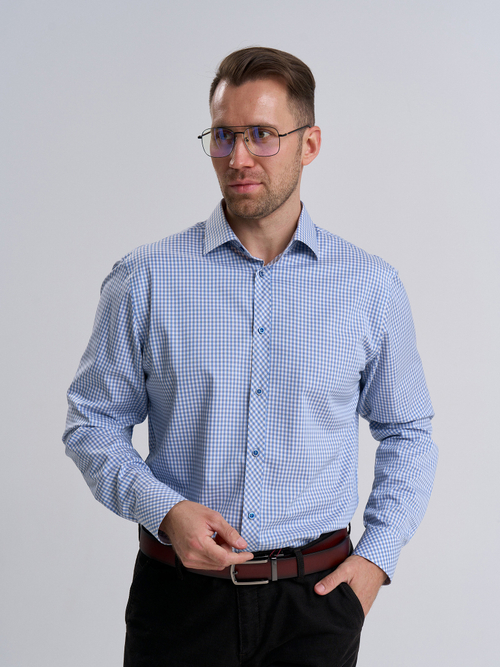 Сорочка мужская VESTER длинный рукав, серо-голубая клетка, 57618 15
