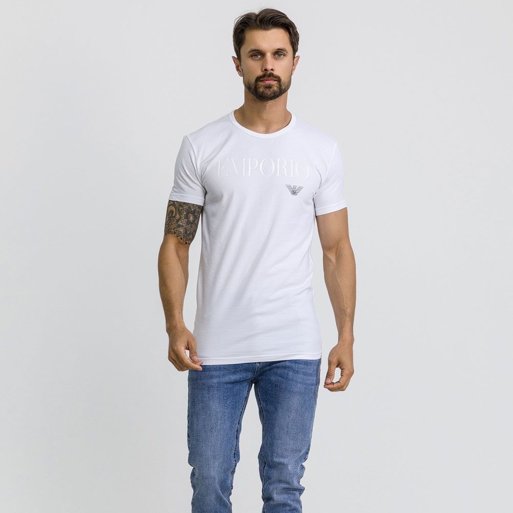 Мужская футболка белая с круглым вырезом Emporio Armani 111035_CC716 00010