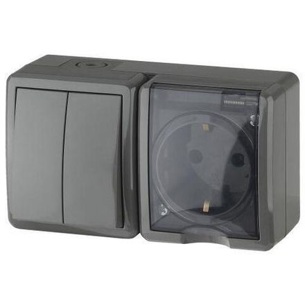 Блок ОП розетка+выключатель 2-кл. 11-7402-03 16АХ(10AX)-250В IP54 Эксперт сер. ЭРА Б0020736