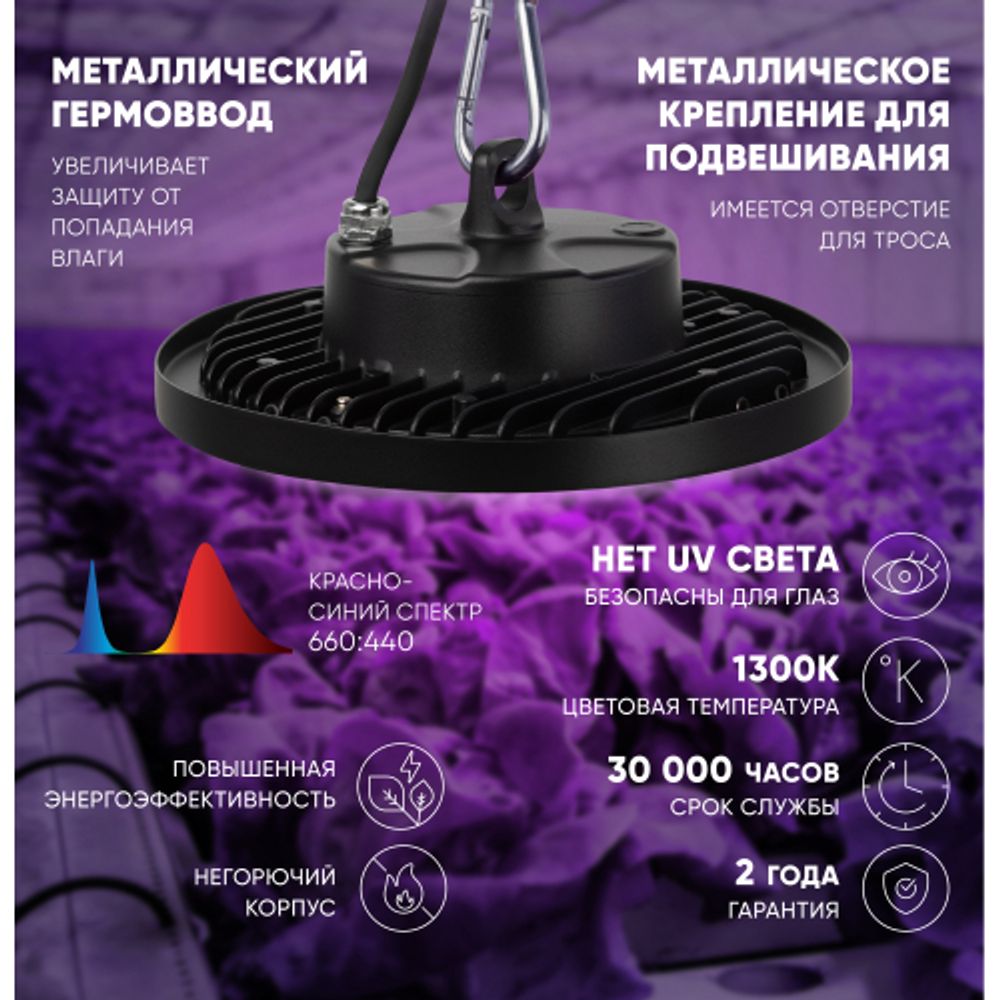 Фитопрожектор для растений светодиодный ЭРА FITO-50W-RB-LED-UFO красно-синего спектра 50 Вт IP65