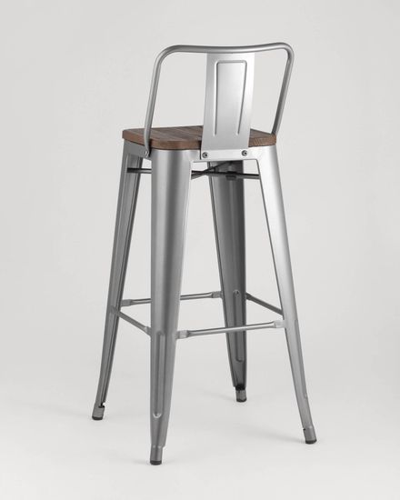 Стул барный TOLIX WOOD со спинкой серебристый матовый