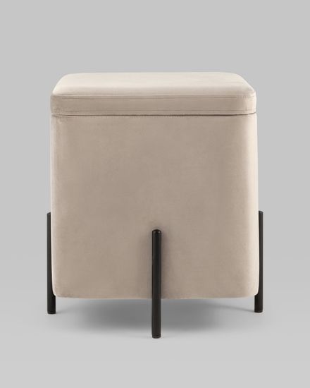 Пуф Грейс квадрат с ящиком велюр серо-бежевый