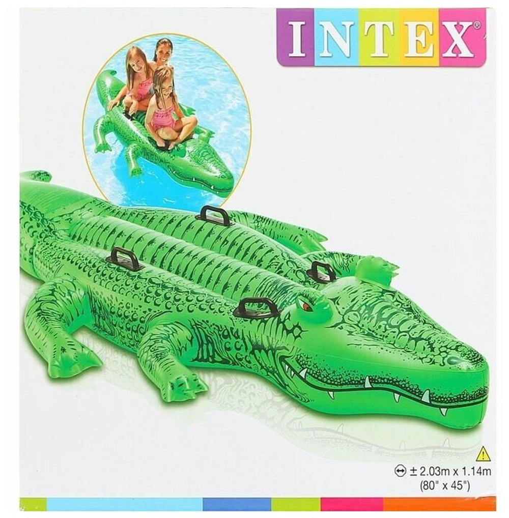 Надувная игрушка для плавания Крокодил 203х114 см Intex 58562, плот наездник матрас двухместный большой с ручками