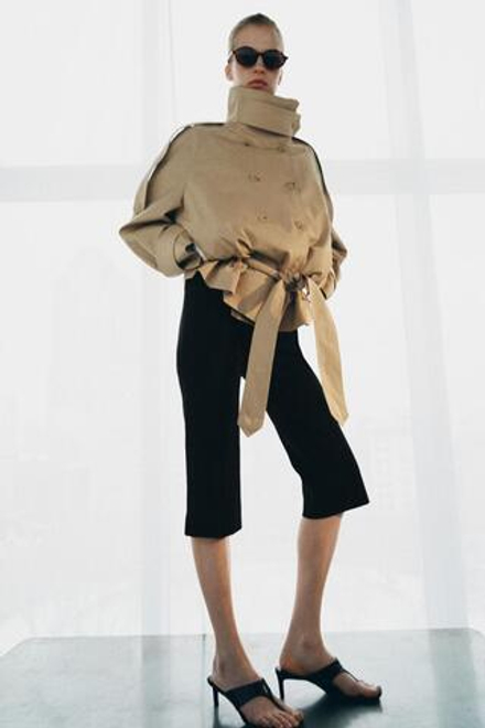 ZARA КОРОТКИЙ ТРЕНЧ С ВЫСОКИМ ВОРОТНИКОМ — ZW COLLECTION, БЕЖЕВЫЙ