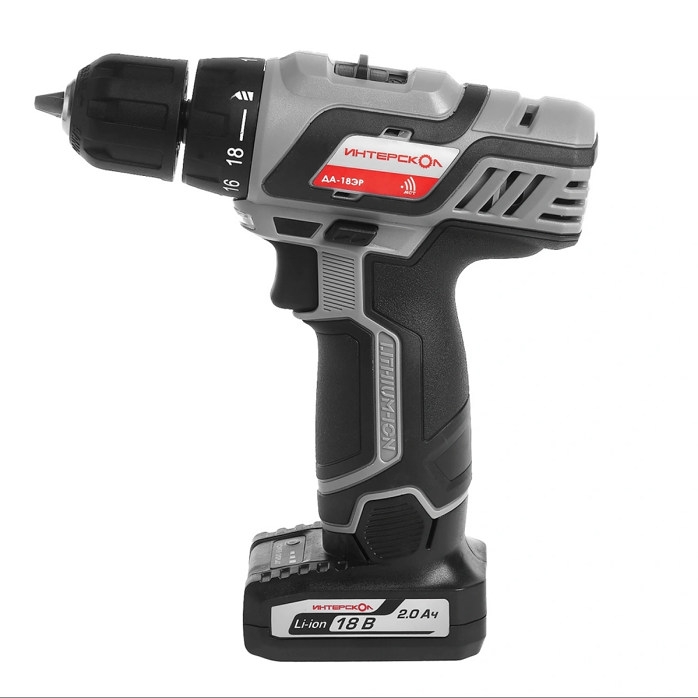 Аккумуляторная дрель-шуруповерт ИНТЕРСКОЛ ДА-18ЭР, 18 В, 1400 об/мин, с 2 АКБ 2 Ач и ЗУ (436.2.2.20)