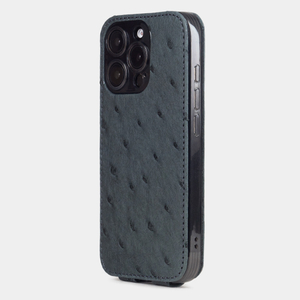 Кожаный чехол для iPhone 16 Pro, страус серого цвета