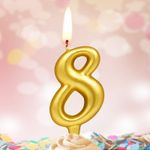 Свеча Цифра, 8, Золото, 6 см, 1 шт.