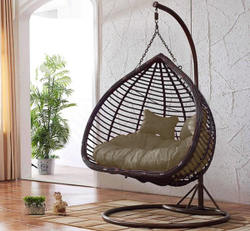 Подвесное кресло диван для двоих коричневое