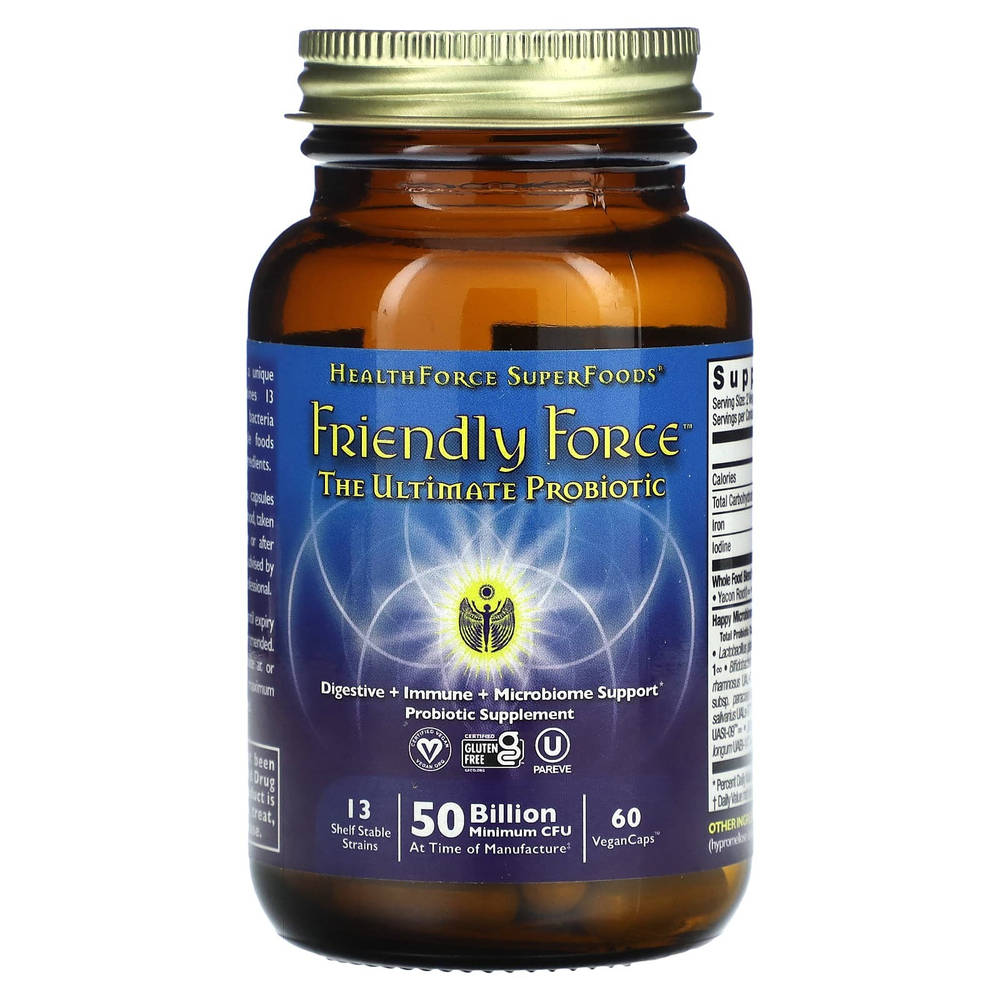 HealthForce Superfoods, Friendly Force™, усовершенствованный пробиотик, 60 веганских капсул