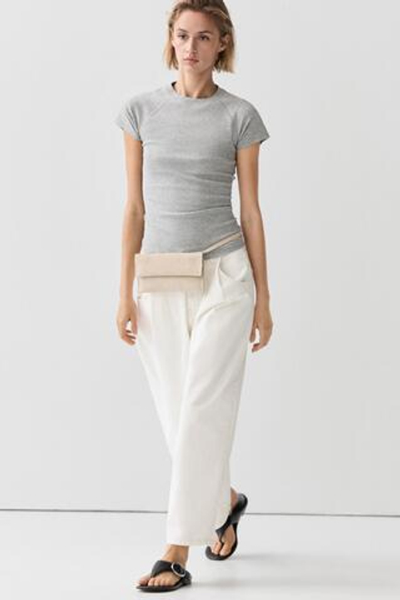 Massimo Dutti Футболка-реглан с коротким рукавом, серый меланж