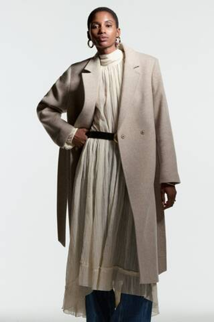 H&M Пальто из смесовой шерсти с поясом, светло-бежевый