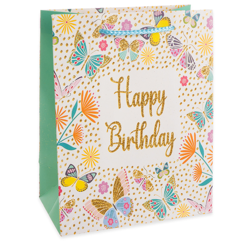 Пакет подарочный, Happy Birthday, Лето, Дизайн №1, с блестками, 41*31*12 см, 1 шт.