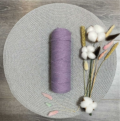 Шнур хлопковый без сердечника, d 4 мм, сиреневый