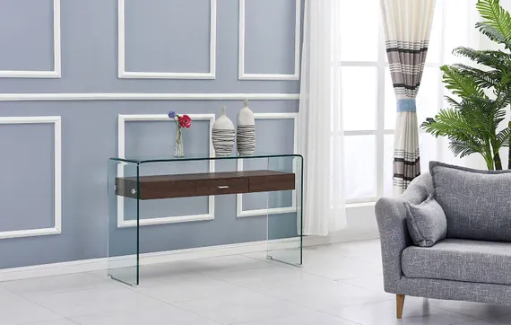 Консоль Glass с деревянной столешницей и выдвижным ящиком