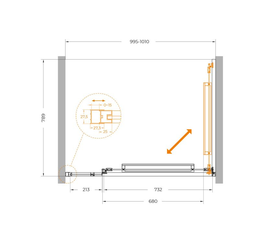Душевая дверь Cezares LUX-B-FS-11-100-C-GM, 100х195, профиль оружейная сталь, стекло прозрачное