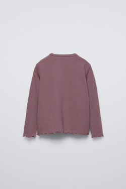 ZARA ФУТБОЛКА POINTELLE С БАНТОМ, БАКЛАЖАНОВЫЙ