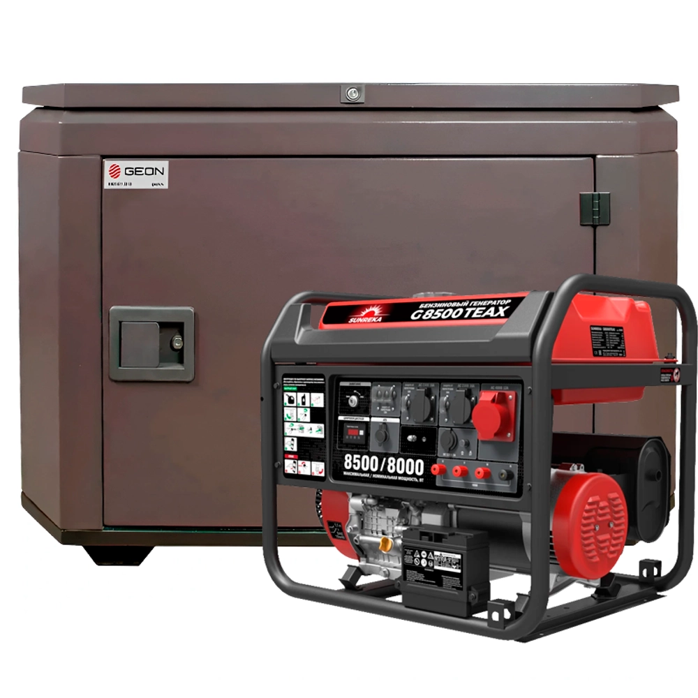 Генератор бензиновый SUNREKA G8500TEAX с кожухом Geon 1200 RAL 8019