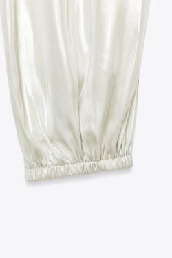 ZARA БРЮКИ-БАНАНЫ С ЭФФЕКТОМ ФОЛЬГИ, СЕРЕБРИСТЫЙ