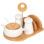 Набор для специй керам, 19 см, 3 шт, солонка, перечница, сахарница, подставка, бел