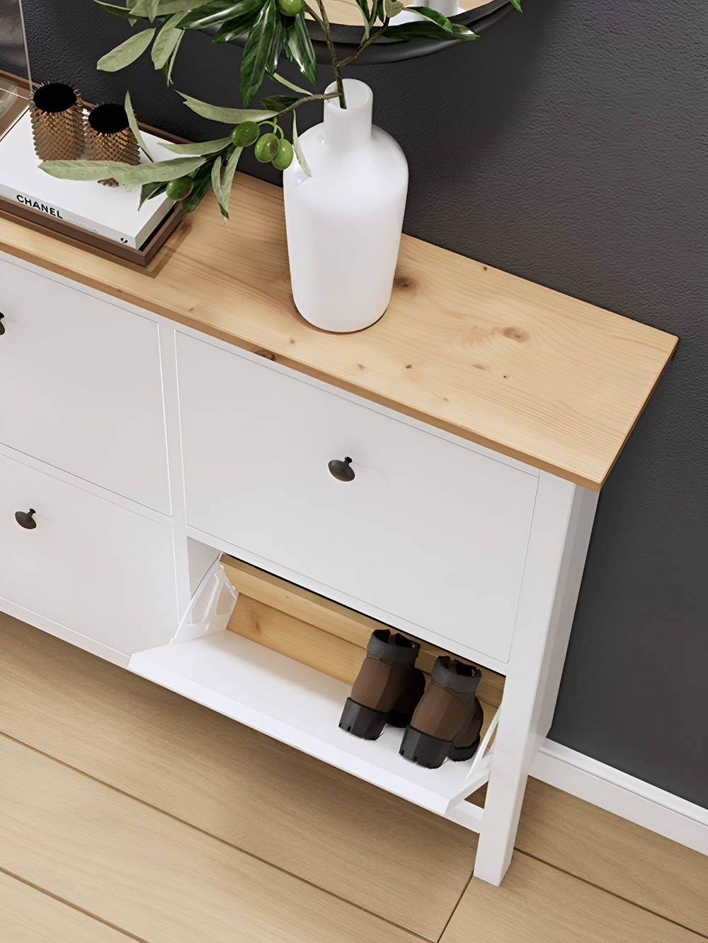 IKEA Обувница 4 ящ,HEMNES 106*101*22, белая/светло-коричневая, КЫМОР (ХЕМНЭС ИКЕА)