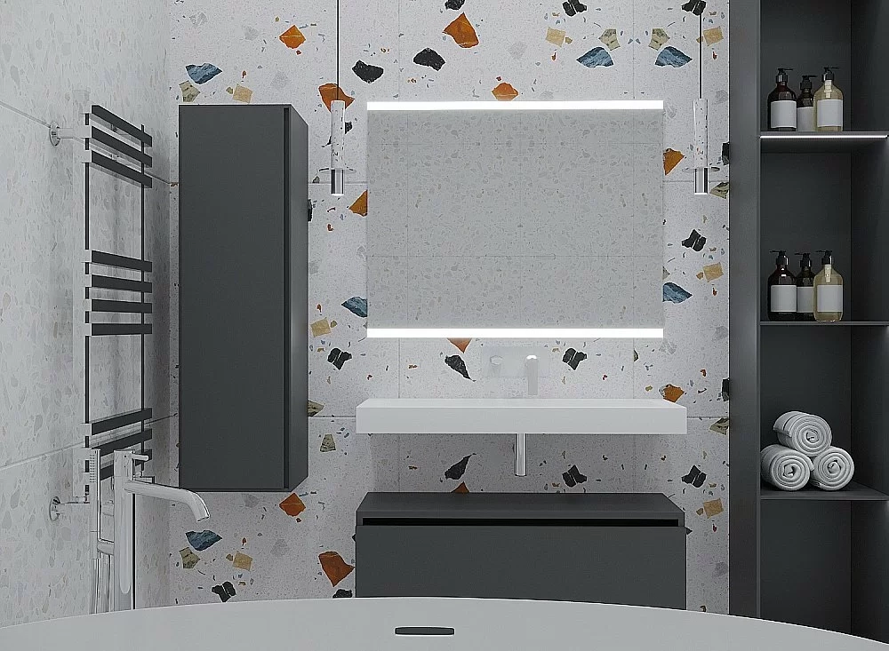 Тумба с раковиной Armadi Art Flat 120 антрацит глянец