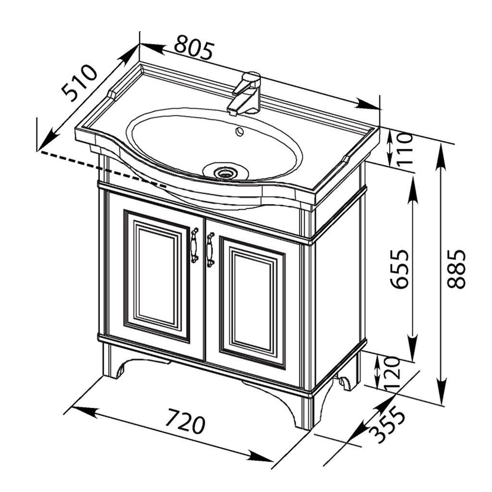 Тумба с раковиной Aquanet Валенса 80 белый краколет/золото