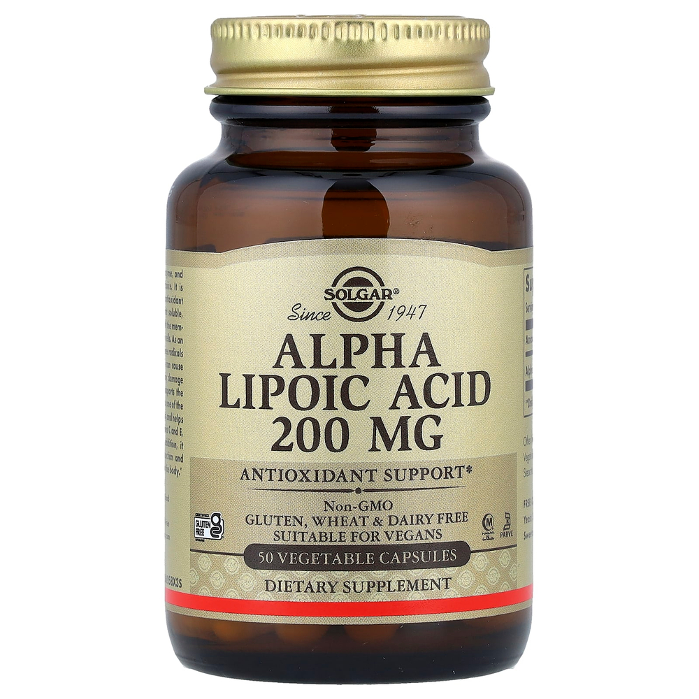 Solgar, Альфа-липоевая кислота, 200 мг, 50 растительных капсул