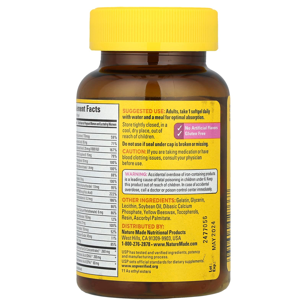 Nature Made, Пренатальная фолиевая кислота + ДГК, 60 мягких таблеток