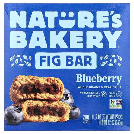 Nature's Bakery, Инжирный батончик, голубика, 6 двойных пакетиков по 57 г (2 унции)