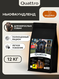 Корм сухой для взрослых собак породы Ньюфаундленд, премиум полнорационный комплекс, с индейкой, 12 кг, QUATTRO