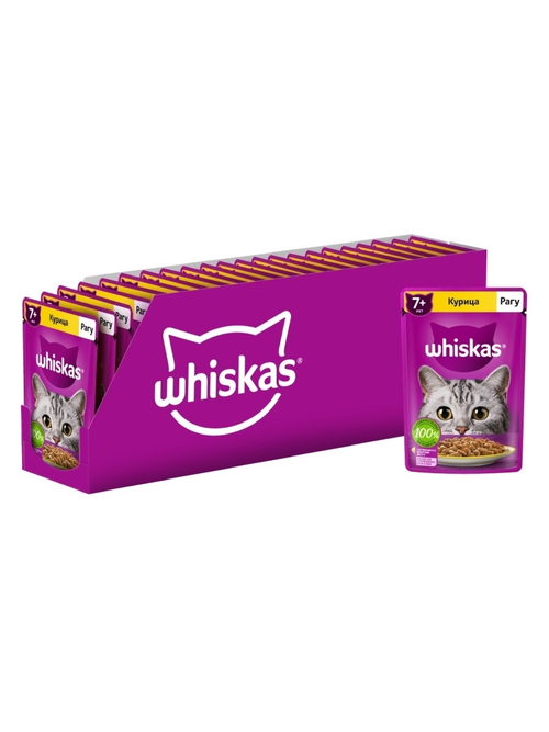 Влажный корм Whiskas 7+ для кошек старше 7 лет, рагу с курицей, 28 шт x 75 г