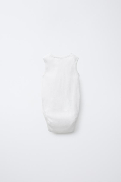 ZARA НАБОР ИЗ 3 БОДИ В РУБЧИК БЕЗ РУКАВОВ, ЖЕЛТОВАТО-БЕЛЫЙ