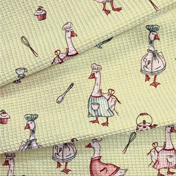 Вафельное полотно "Гуси" | ш.50 см | 170 г/м² | хлопок-100%