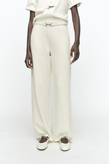 ZARA ШИРОКИЕ БРЮКИ С ПРЯЖКОЙ, ЭКРЮ